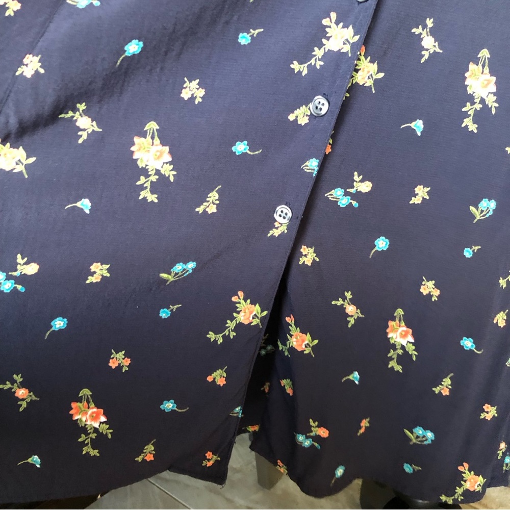 Vtg Eddie Bauer navy floral cottagecore prairie midi shirt dress button down M - Picture 6 of 13